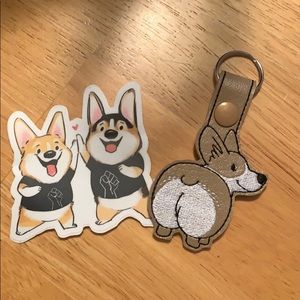 Corgi booty keychain and corgi BLM sticker